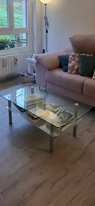 Mesa de centro cristal y metal