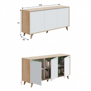 Aparador 3 Puertas. Roble Canadian/Blanco Artik