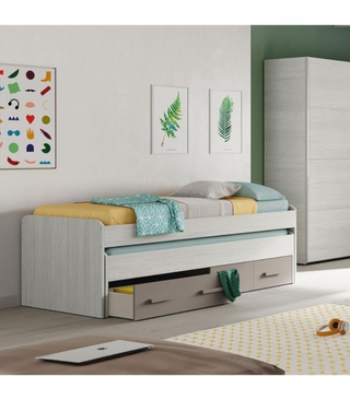 Cama Juvenil Doble 2 Cajones. Blanco Alpes/Basalt
