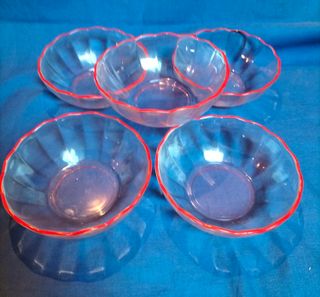 5 Coppette Vetro Rosso Trasparente