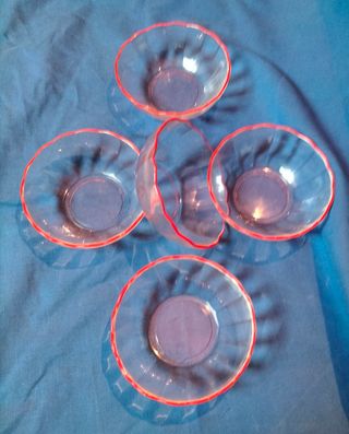 5 Coppette Vetro Rosso Trasparente