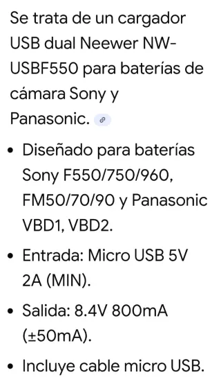 Cargador Dual USB Neewer NW-USBF550