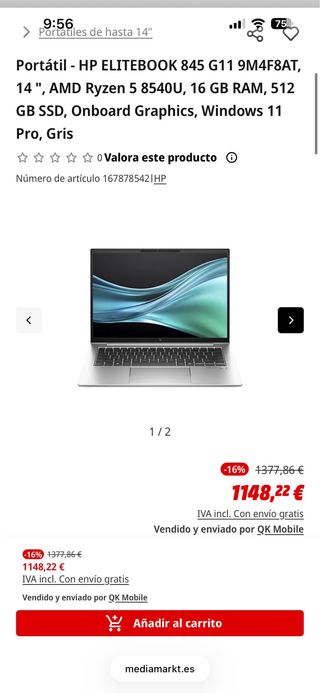 HP Elitebook 845 G11 Ryzen 5 8540U 16GB RAM