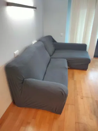 Sofá chaiselongue tela beige/gris