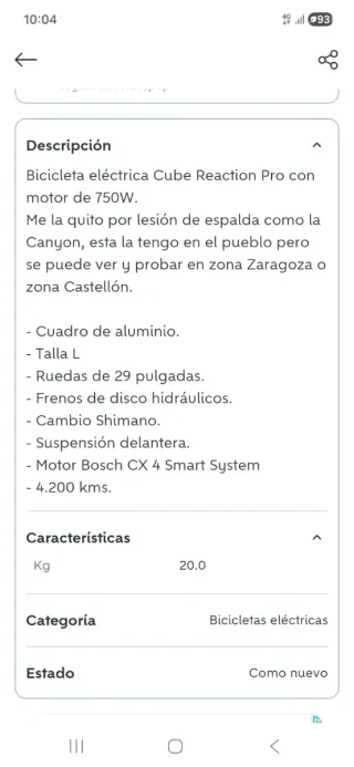 Bicicleta eléctrica Cube reaction pro 750,como nue