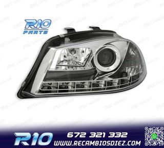 FAROS SEAT IBIZA CORDOBA 6L 02-08 LUZ DIURNA LED FONDO CROMO