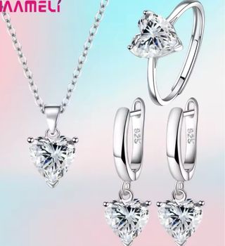 Conjunto Joyas Plata Corazón Circonita