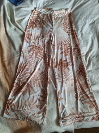 Pantalón campana floral vintage beige Talla S