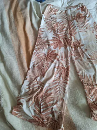 Pantalón campana floral vintage beige Talla S