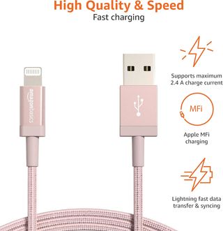 2 Cables Lightning a USB-A  nailon trenzado Rosa