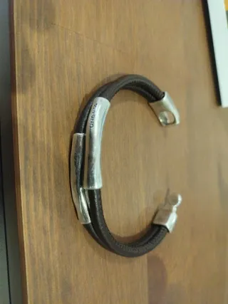 Pulsera doble cuero plata