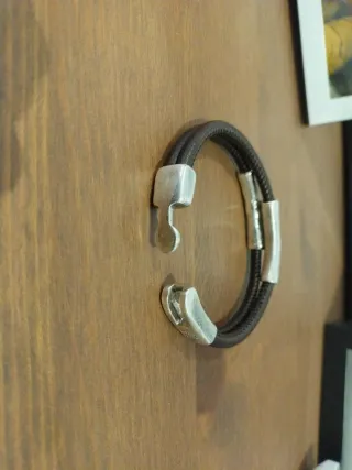 Pulsera doble cuero plata
