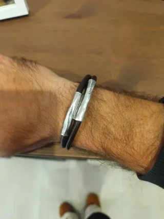 Pulsera doble cuero plata