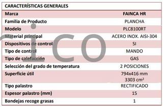 Plancha Gas Acero Rectificado Serie 100 - PLC8100RT