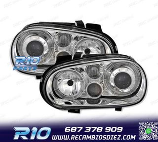 FAROS VOLKSWAGEN VW GOLF 4 LOOK R32 OJOS ANGEL FONDO CROMO