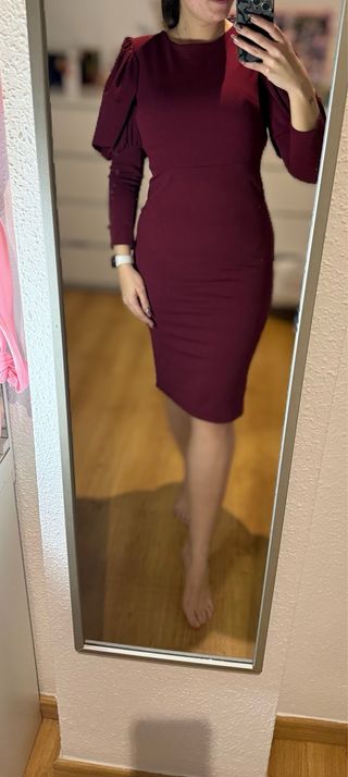 Vestido fiesta manga abullonada botones