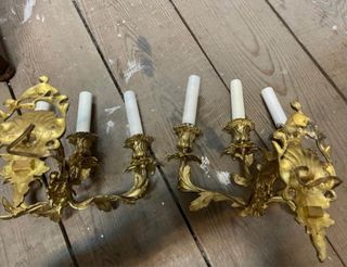 Pareja Apliques Bronce Dorado Años 70