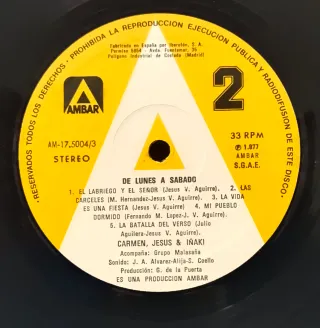 CARMEN, JESÚS E IÑAKI DISCO VINILO