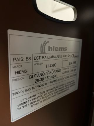 Calentador Hiems Catalítica Llama Azul