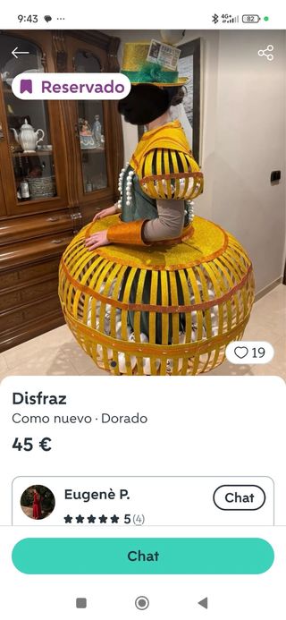 Disfraz dorado talla única
