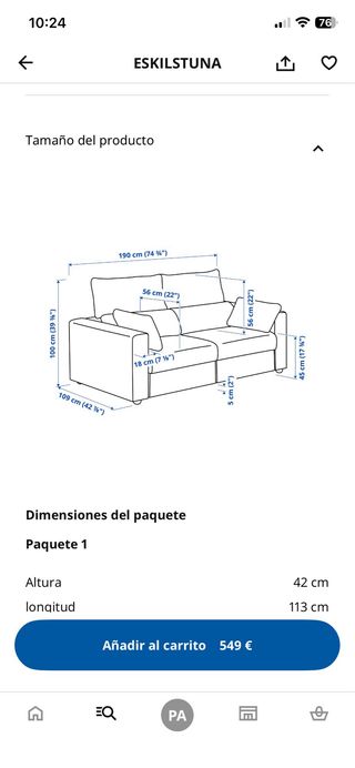 Sofá Ikea Ekilstuna 2 plazas