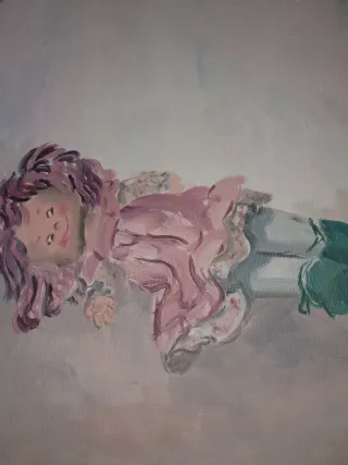 Cuadro óleo niña con flores