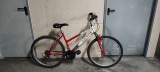Bicicleta de montaña roja y blanca