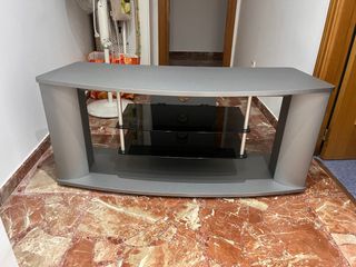 Mueble TV salón cristal y metal gris
