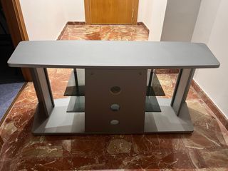 Mueble TV salón cristal y metal gris
