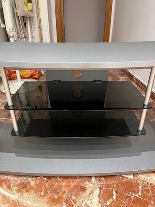 Mueble TV salón cristal y metal gris