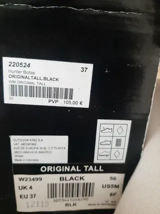 Botas Hunter Original Tall negras mate, N°37