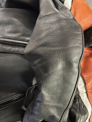 Giacca Moto Pelle Nera e Rossa