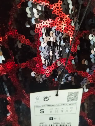 Vestido lentejuelas Zara fiesta negro/rojo Talla S