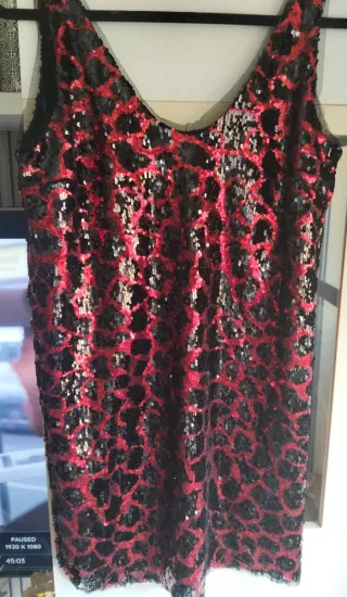 Vestido lentejuelas Zara fiesta negro/rojo Talla S