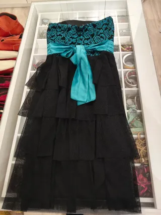 Vestido Vertize Gala Negro y Turquesa