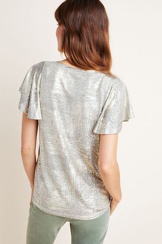 Top gris plateado de Anthropologie, XS