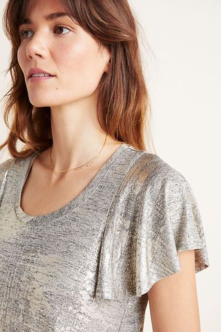 Top gris plateado de Anthropologie, XS
