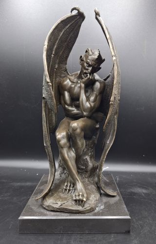 Gran Escultura Bronce Diablo Pensante