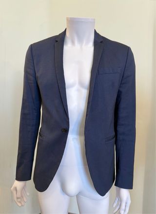 Giacca Zara Uomo Blu Misto Cotone Tg 48