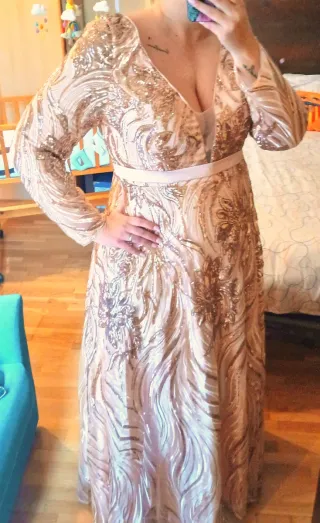 Vestido de fiesta lentejuelas oro rosa