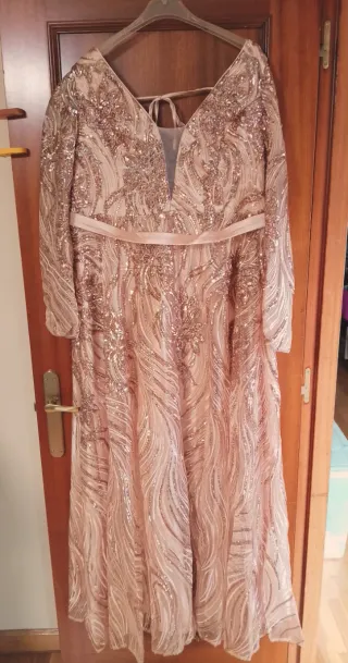 Vestido de fiesta lentejuelas oro rosa