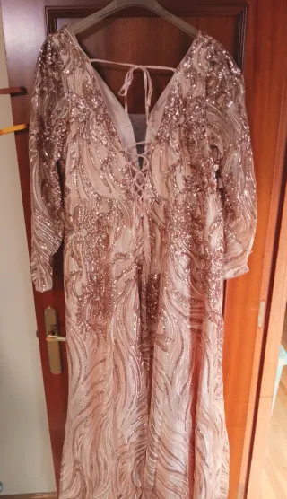 Vestido de fiesta lentejuelas oro rosa