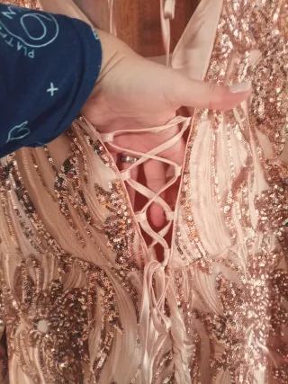 Vestido de fiesta lentejuelas oro rosa