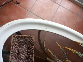 Mesa de centro cristal, madera y metal