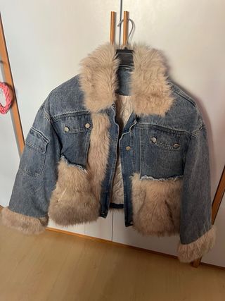 Giacca jeans con pelo taglia unica
