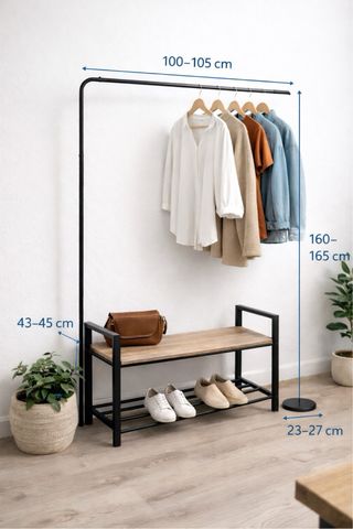 Perchero con banco de metal y madera