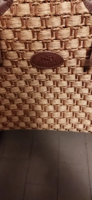 Borsa in pelle e rafia beige/marrone