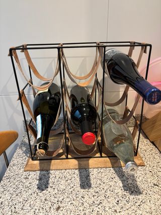 Botellero Madera y Cuero