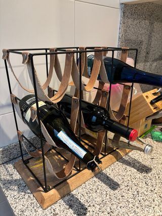 Botellero Madera y Cuero