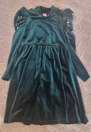 Abito verde bambina con perle